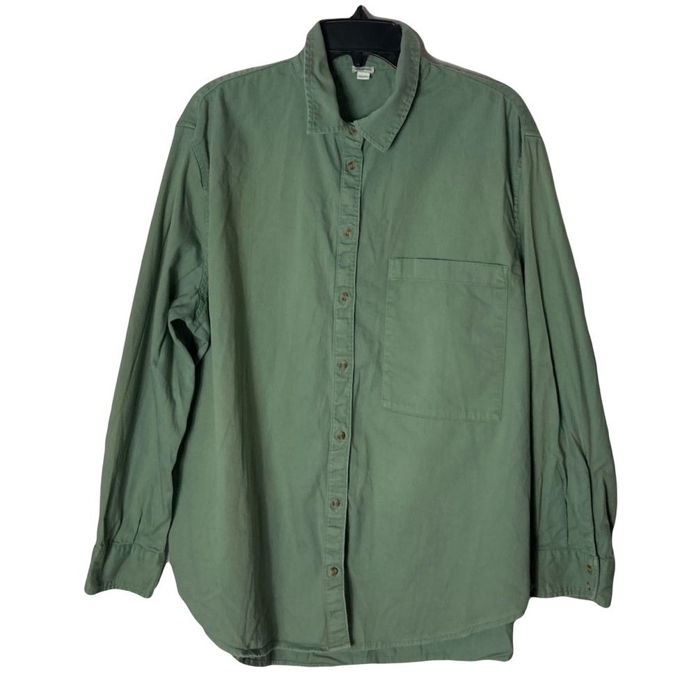 Aerie Button Shirt Style XL Green Cotton Long Sleeve Collar Utility Boxy